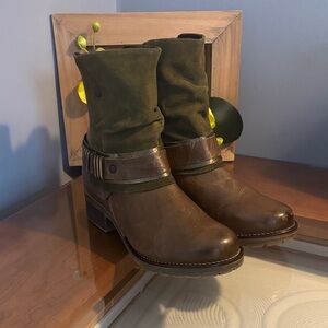 Brown and Green Ankle Boots